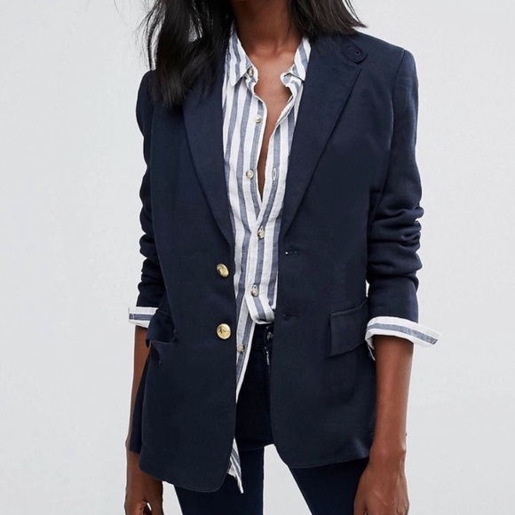 Lauren Ralph Lauren Jackets & Blazers - Ralph Lauren Wool Blend Two Button Blazer Navy Blue Gold Crest Buttons 20W NWT